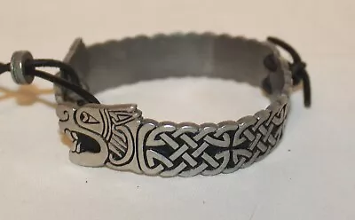 St Justin Celtic Dragon Pewter Men's Adjustable Signed Bracelet • $39.95