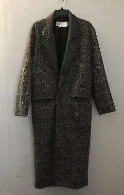 Dual Control Leather Tweed Trench Coat Women’s Size Small Black Gray Vtg • $49