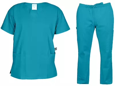 Women Medical Scrubs Doctor Uniform Top Trouser Set Nurse Dentist Hospital Suits • £10.99