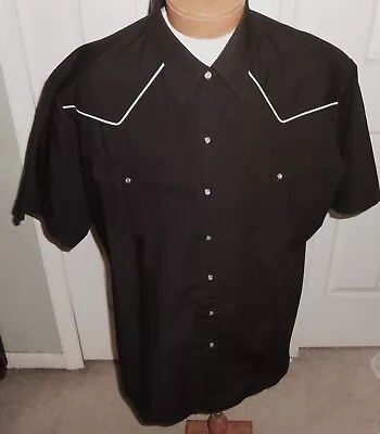 Ely Cattleman Vintage Pearl Snap Western Black Short Sleeve Shirt Xxl • $17.77