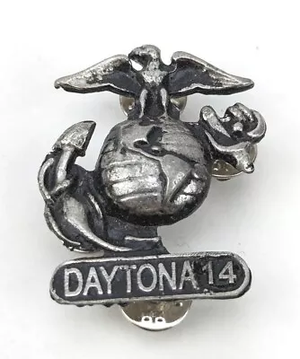 Vintage US Marine Corps 4 Pin Emblem Lapel Daytona 14 Hour Silver Tone Metal #D2 • $24.46