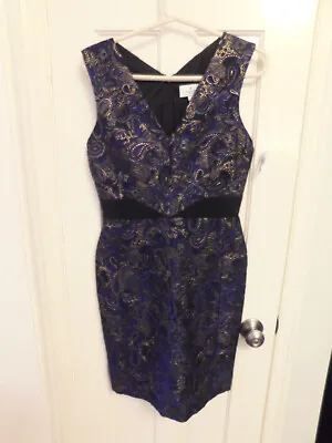 J. Mendel Paisley Brocade Purple Bronze Metallic V Neck Sheath Dress Sz 6 FAB! • $69.99