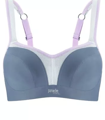 Panache Sports Bra 5021 Size 28F Grey & Lilac • £14.99