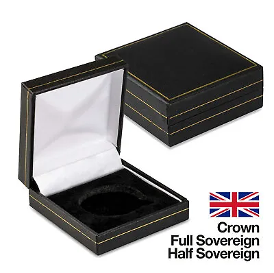 Black Coin Medal Presentation Box Display Case Single Coin Leatherette 6 Types • £6.75