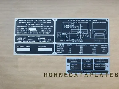 Johnson Furnace Co. M416 Trailer Data Plates Id Tags M38 M38a1 M151 Mutt    • $59.99
