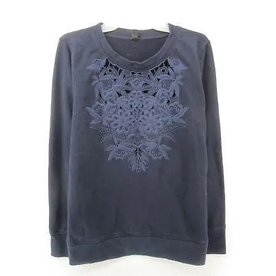 J. Crew Womens L Pullover Crew Neck Long Sleeve Embroidered Sweatshirt Navy • $16