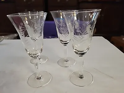 4 Vintage Crystal Etched Flower Pattern Cordial Aperitif Glasses Clear 5  • $15