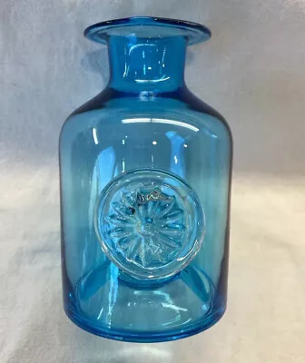 DARTINGTON Daisy Flower Teal Blue Blown Glass Vase Authentic Made Ladna Poland • £35.66