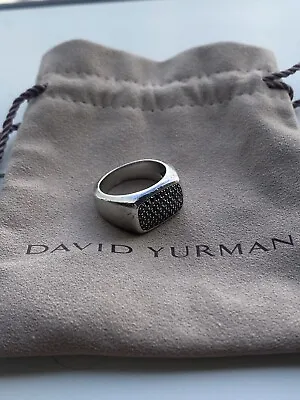 David Yurman Black Diamond Signet Ring Sterling Silver  Size 9.5 • $599