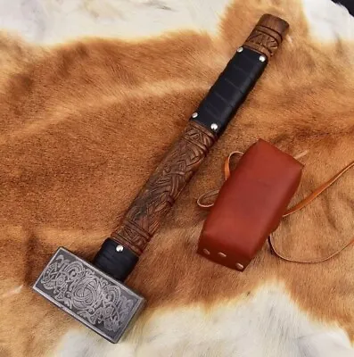 Handmade Viking Battle Hammer With Carved Handle Medieval Hammer Norse Hammer • $299.99