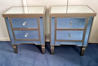 Pair Of Georgia Luxe Mirrored Bedside Tables/Cabinets With Champagne Gold Trim • £50