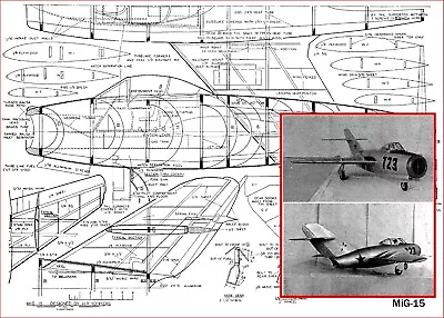 Model Airplane Plans (UC): Mig-15 48  Wingspan Scale For Dynajet (Ducted Fan) • $15