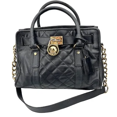 Michael Michael Kors Hamilton Black Quilted Leather Satchel Handbag Purse • $60