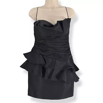 Vicky Tiel Black Strapless Tafetta Ruffle Bodycon Mini Dress Size 4 • $49