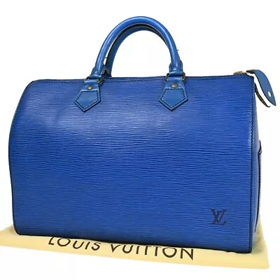 LOUIS VUITTON LV Logo Speedy 30 Travel Hand Bag Epi Leather Blue M43005 34EA849 • $358