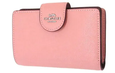 NWT Authentic Coach Crossgrain Leather Corner Zip Medium Wallet Light Pink 6390 • $164.46