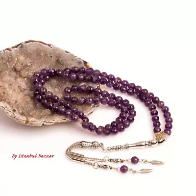 Genuine Amethyst Stone Islamic Prayer 99 Beads Tasbih Misbaha Tasbeeh Masbaha 6m • $49.99