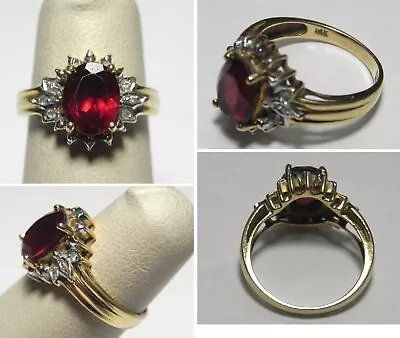 $299 • Buy V185 Estate Solid 14K Yellow & White Gold Two Tone Garnet & Diamond Ring, Sz 5