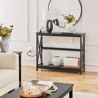 Wood Console Sofa Table With 2 Power Outlets And 2 USB Ports For Entryway Hall • $59.99