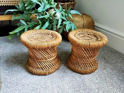 £37.99 • Buy X1 Lovely Vintage Round Mini Hand Woven Bamboo Cane Rattan / Jute Childs Stool