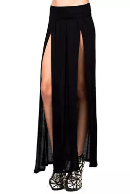 Vivicastle Sexy High Waisted Double Slits Open Knit Long Maxi Skirt BLACK • $12.95