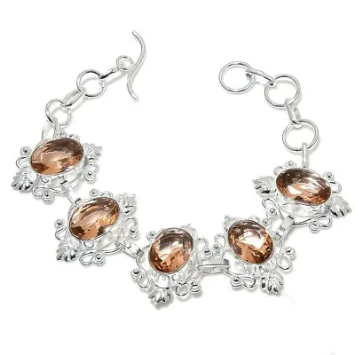 Peach Morganite Gemstone Handmade 925 Sterling Silver Jewelry Bracelet Sz 7-8  • $9.99