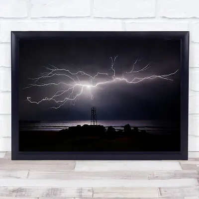 Bolt From The Black Lightning Sea Tower Night Sky Water Dark Wall Art Print • £15.99