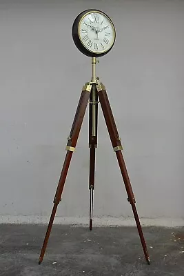 Brown Wood Grandfather Style Floor Clock Vintage Industrial 3 Folding Tripod • $199.50