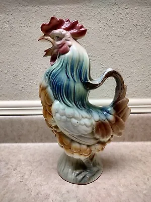 French Majolica Rooster Pitcher Keller & Guerin St Clement 14  Rare C.1900 • $128