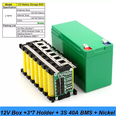 12V 3S 7P 40A  Li-ion Battery Pack  DIY Kits Case Holder For 18650 Power Wall • £7.36