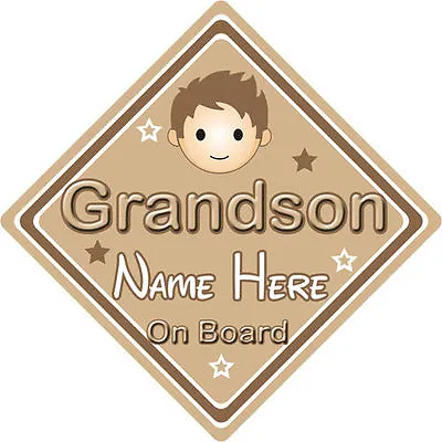 £3.99 • Buy Baby On Board Car Sign ~ Grandson On Board ~ Brown - Personalised 