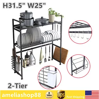 Over The Sink Dish Drying Rack 2-Tier Stainless Steel Above Sink Dish Rack Sink • $45