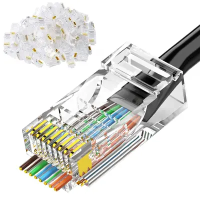 Gold Plated RJ45 Cat5E Connectors 100-Pack Pass Through Ethernet 8P8C Ends • $14.97