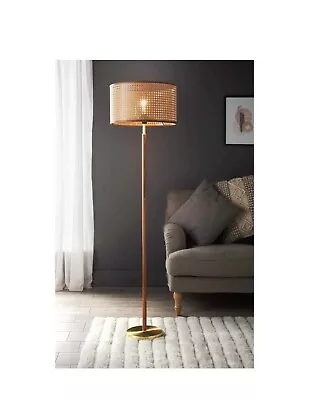 150cm Maya Cane Floor Lamp Rattan - Tan Gold Base Bulb E27 Maximum 60w • £64.99