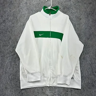 VINTAGE Nike Jacket Mens L White Full Zip Swoosh Logo Varsity Bomber Coat Y2K • $9.07