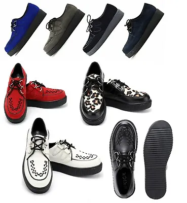 £34.99 • Buy Mens Womens Flat Platform Wedge Lace Up Creepers Punk Goth Shoes Boots Leather