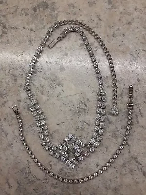 Vintage 1950's Rhinestone 16  Necklace & 7  Rhinestone Bracelet • $14.99