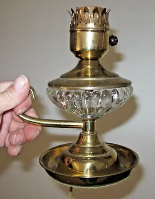 Vintage Electric Aladdin Style Brass Finish Candlestick Finger Lamp Glass Accent • $21.99