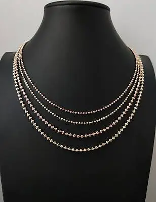 SOLID 14K Real Yellow Rose Gold Half Moon Diamond Cut Bead Ball Chain Necklace  • $375