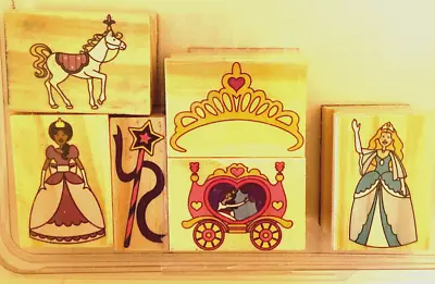 6 Cinderella Style Princess Rubber Stamps Set Carriage Wand Tiara Pony Princess • $10