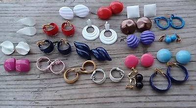 Lot Of Vntg Enamel Earrings 80's 90's Retro Clips On Earrings 21 Multicolor  • $19