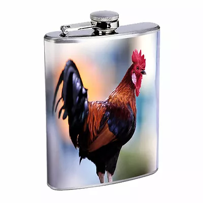 Rooster Flask D5 8oz Stainless Steel Chicken Gallos Flightless Bird Plummage • $14.95
