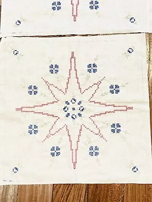 Vintage Set Of 12 Embroidered Cross Stitch Quilt Squares Blocks Star • $29.99