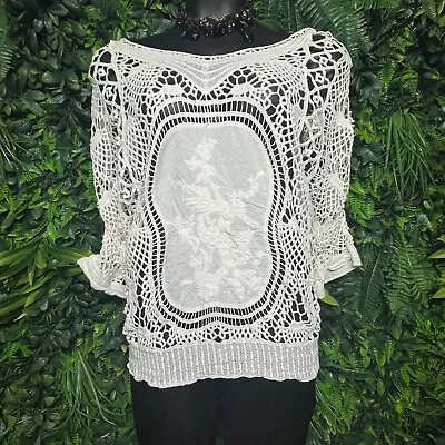 Women Tops 2XL Cream Full Lace Embroidered Floral Blouse Kloset Therapy 1305 • $16.50