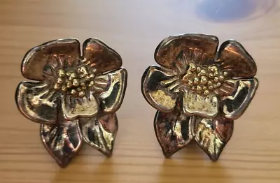 Vintage Mh Sterling Silver Large Flower Clip On Earrings Modernist Electroform • $135