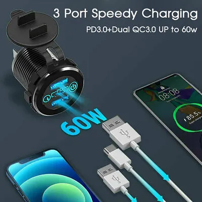 PD Type C Dual USB Car Charger And QC 3.0 Charger Power Outlet Socket 12V 24V • $17.59