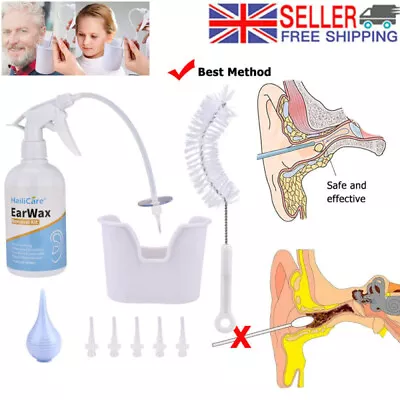 Home Use Ear Wax Remover Cleaning Washer Bottle Irrigation Cleaner Syringe Kit • £12.95