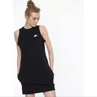 $22.99 • Buy Nike Swoosh  Logo Gym Dress Round Neck Sleeveless Black Athleisure Women's Small