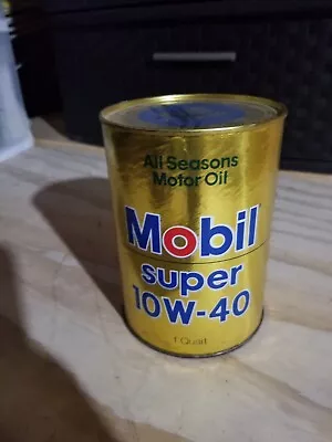 Rare VINTAGE MOBIL SUPER 10W-40 ALL SEASONS MOTOR OIL 1 QUART CAN Full  • $29.99