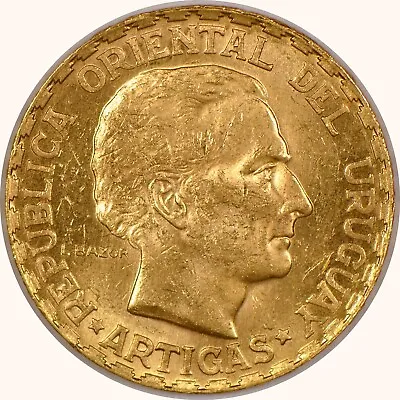 1930 Uruguay 5 Pesos Gold Coin With Jose Artigas Constitution Centennial UNC • $615